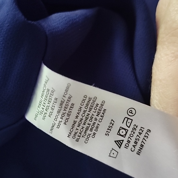 Ann Taylor factory royal blue 3/4 sleeve blouse, high neck, peek-a-boo, sz M - Picture 7 of 7